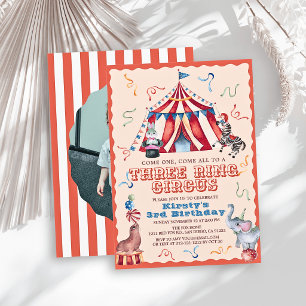 Three Ring Circus Carnival Photo 3rd Birthday Invitation