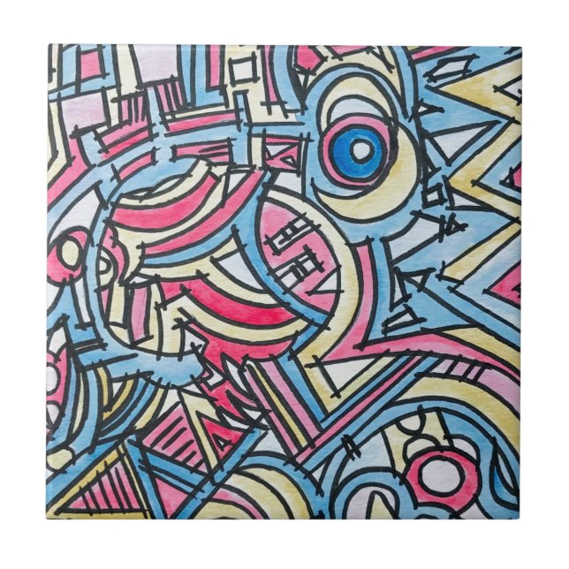 Three Ring Circus-Hand Painted Modern Art Tile (Front)