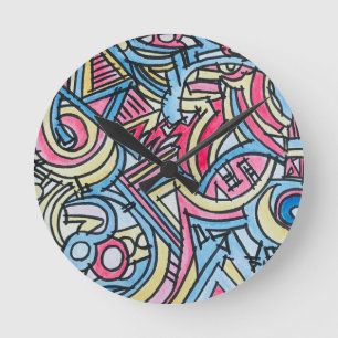 Three Ring Circus-Modern Geometric Art Round Clock