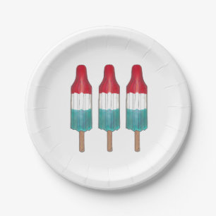 Three Rocket Pops July 4th Red White Blue Popsicle Paper Plate