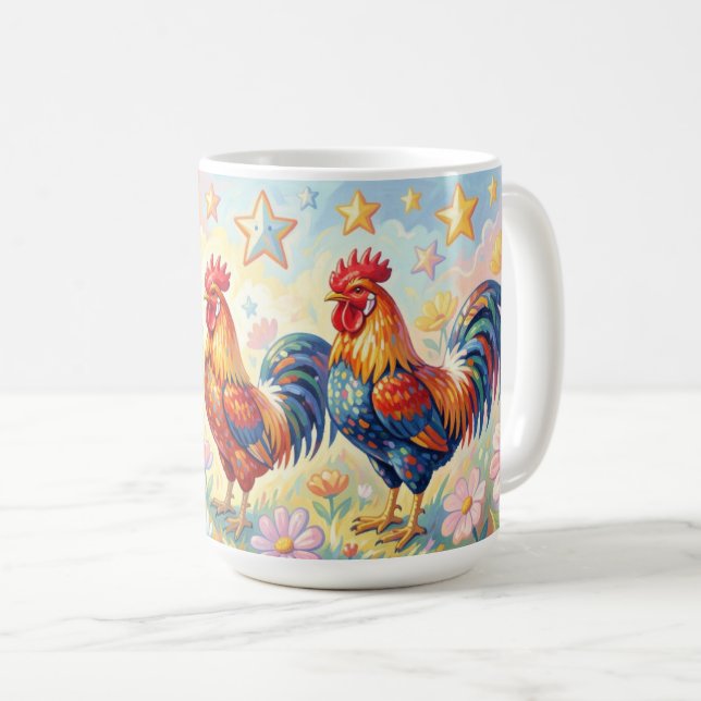 Three roosters coffee mug (Front Right)