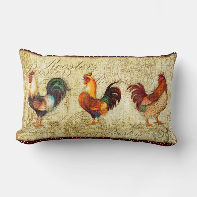 Three Roosters Lumbar Cushion (Front)