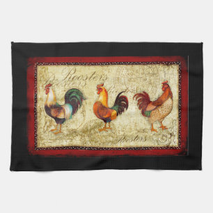 Three Roosters Tea Towel