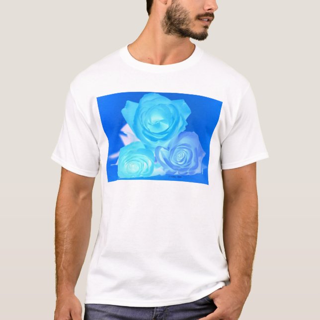 Three roses, glowing inverted blue colour T-Shirt (Front)
