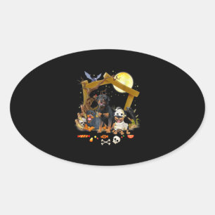 Three Rottweiler Dogs Halloween Dog Halloween Gift Oval Sticker