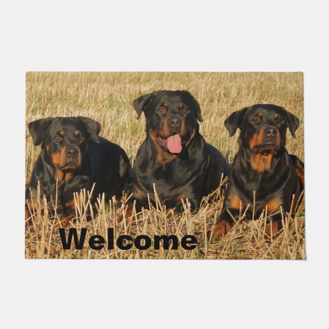Three Rottweiler Dogs - Pack of Rotties Welcome Doormat (Front)