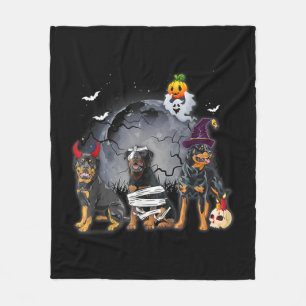 Three Rottweilers Satan Witch Mummy Halloween Cost Fleece Blanket