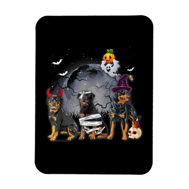 Three Rottweilers Satan Witch Mummy Halloween Cost Magnet (Vertical)