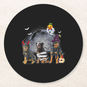 Three Rottweilers Satan Witch Mummy Halloween Cost Round Paper Coaster