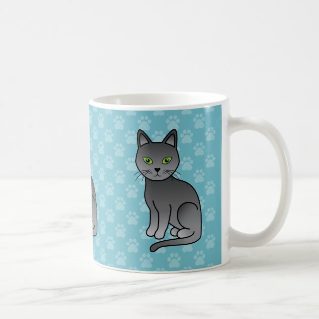 Three Russian Blue Cats On Blue Colour Coffee Mug (Right)