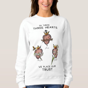 Three Sacred Hearts of Jesus Mary Joseph, JMJ, Cat Sweatshirt