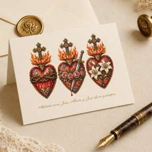 Three Sacred Hearts Spanish Catholic Thank You  Card