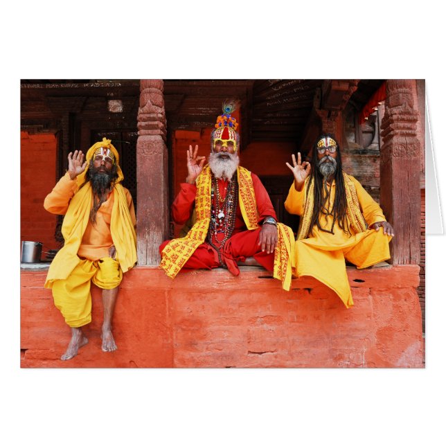 Three Saddhus Sitting on the Vishnu Temple Nepal (Front Horizontal)