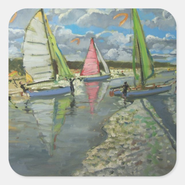 Three Sailboats Bray Dunes France Square Sticker (Front)