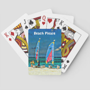Three Sailboats on the Beach Tropical Beach Scene Playing Cards