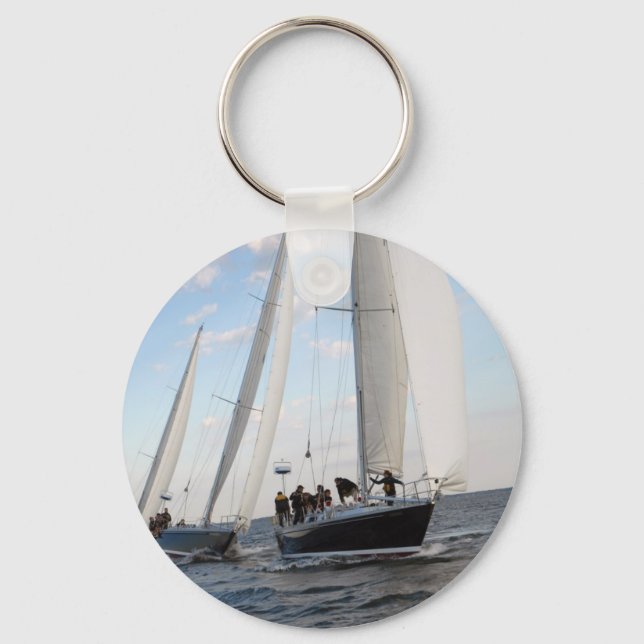 Three Sailboats on the Sea. Key Ring (Front)