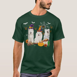 Three Samoyed Dogs Witch Halloween Mummy Scary Pum T-Shirt