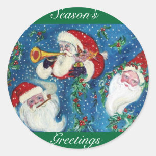 THREE SANTA / CHRISTMAS NIGNT ,Green Blue Classic Round Sticker