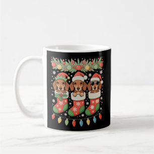 Three Santa Elf Dachshunds Christmas Socks Funny Coffee Mug