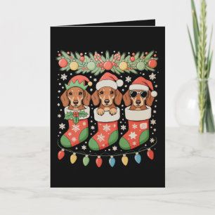 Three Santa Elf Dachshunds Christmas Socks Funny Holiday Card