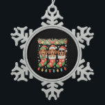 Three Santa Elf Dachshunds Christmas Socks Funny Snowflake Pewter Christmas Ornament<br><div class="desc">Three Santa Elf Dachshunds Christmas Socks Funny</div>