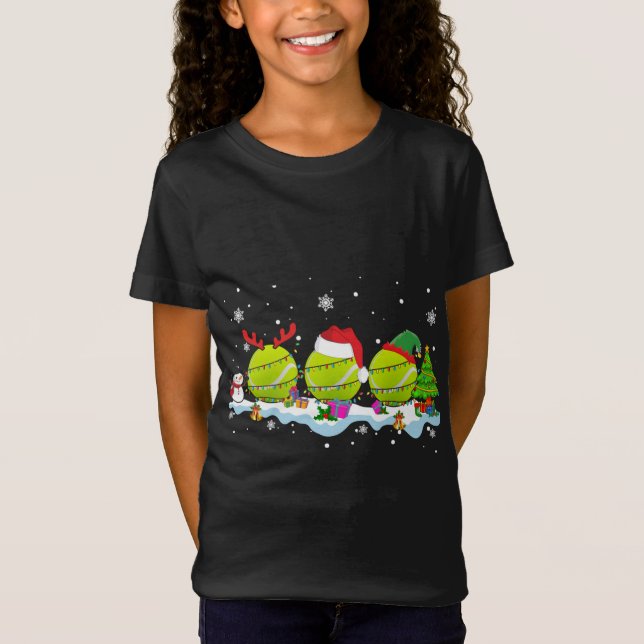 Three Santa ELF Reindeer Tennis Ball Cute Christma T-Shirt (Front)