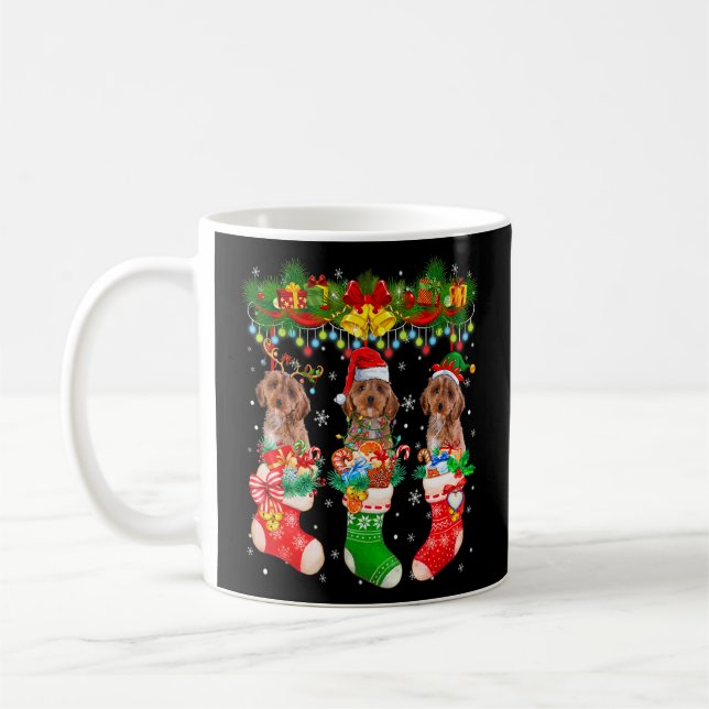 Three Santa Reindeer Elf Cockapoo Dogs In Christma Coffee Mug (Left)