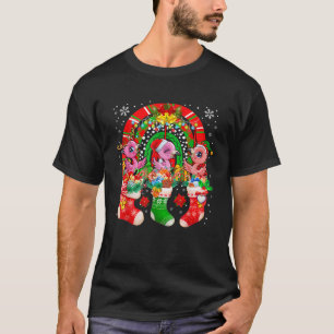 Three Santa Reindeer Elf Flamingos In Xmas Socks R T-Shirt