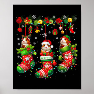 Three Santa Reindeer Elf Guinea Gs In Xmas Socks R Poster