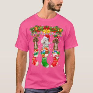 Three Santa Reindeer Elf Poodle Dogs In Christmas  T-Shirt