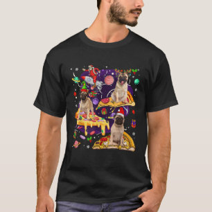 Three Santa Reindeer Elf Pugs Riding Pizzas Cute P T-Shirt
