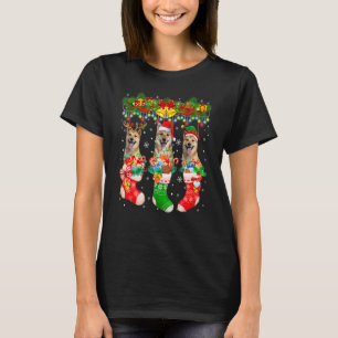 Three Santa Reindeer Elf Shiba Inu Dogs In Christm T-Shirt