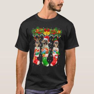 Three Santa Reindeer Elf Shih Tzu Dogs In Christma T-Shirt
