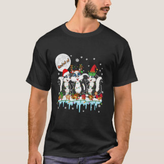 Three Santa Reindeer Elf Skunks Xmas Santa Sleigh  T-Shirt
