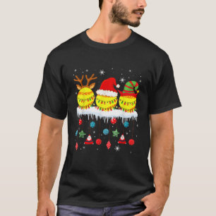 Three Santa Reindeer Elf Softball Balls Christmas  T-Shirt