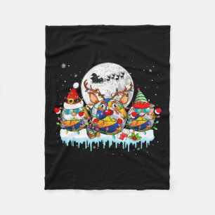Three Santa Reindeer Volleyball Sungles Xmas Playe Fleece Blanket