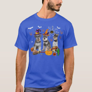 Three Schnauzer Dogs Witch Halloween Mummy Scary P T-Shirt