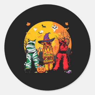 Three Schnauzer Halloween Full Moon Classic Round Sticker