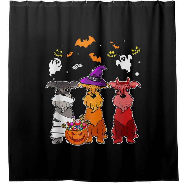 Three Schnauzer Witch Hat Cute Halloween Gifts Shower Curtain (Front)