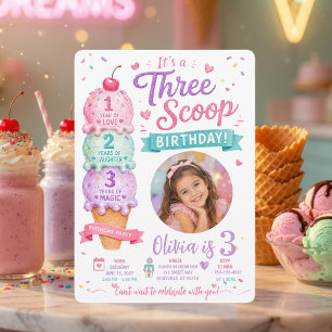 Three Scoop Birthday Invitation with Photo