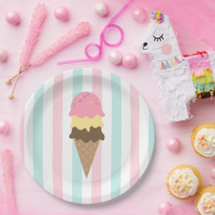 Three Scoop Waffle Cone Baby Shower Paper Plate