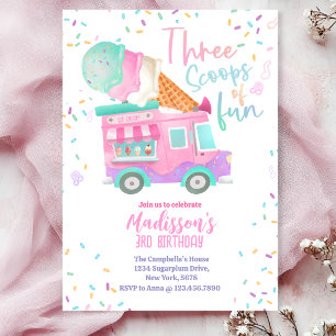 Three Scoops Of Fun 3rd Birthday Invitation