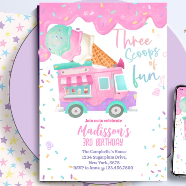 Three Scoops Of Fun 3rd Birthday Invitation (Creator Uploaded)