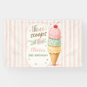 Three Scoops Of Fun 3rd Birthday Party Banner