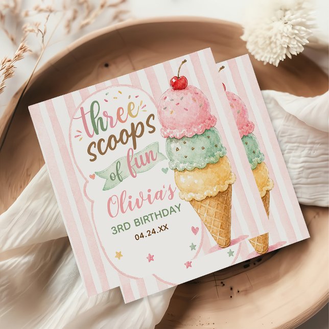 Three Scoops Of Fun 3rd Birthday Party  Napkin (Creator Uploaded)