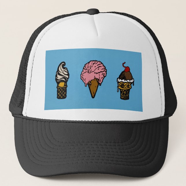 "THREE SCOOPS" TRUCKER HAT (Front)