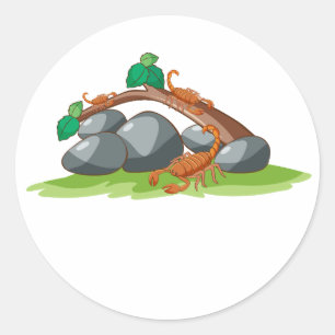 Three Scorpions in Nature Cartoon Vector Sticker