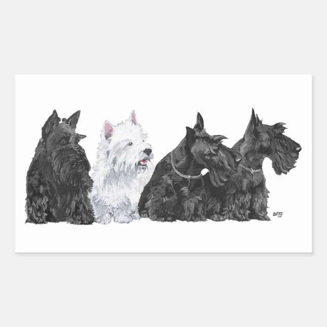 Three Scotties & a Westie Rectangular Sticker (Front)