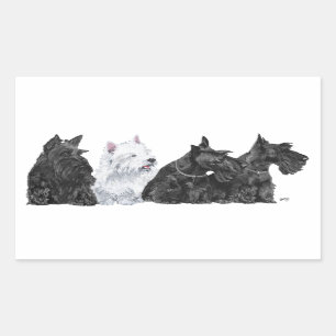 Three Scotties & a Westie Rectangular Sticker