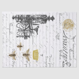 Three Script Bees Decoupage Tissue Collage Tissue Paper